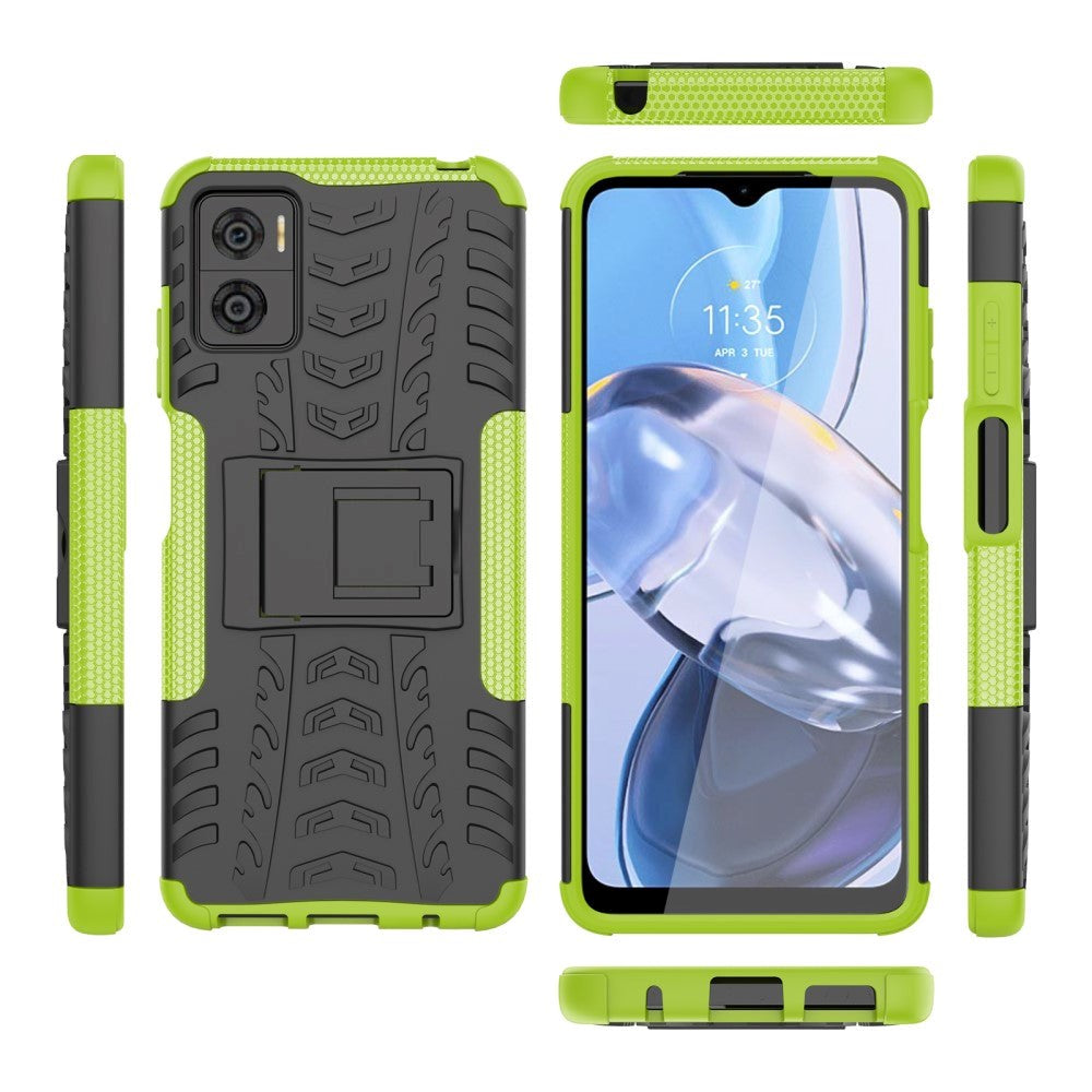 Motorola Moto E22 Cool Tyre Tough Case w. Stand - Black / Green