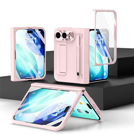 iPhone Fold EIDERWOOD Case with Screen Protector, Camera Protector and Stylus - Pink