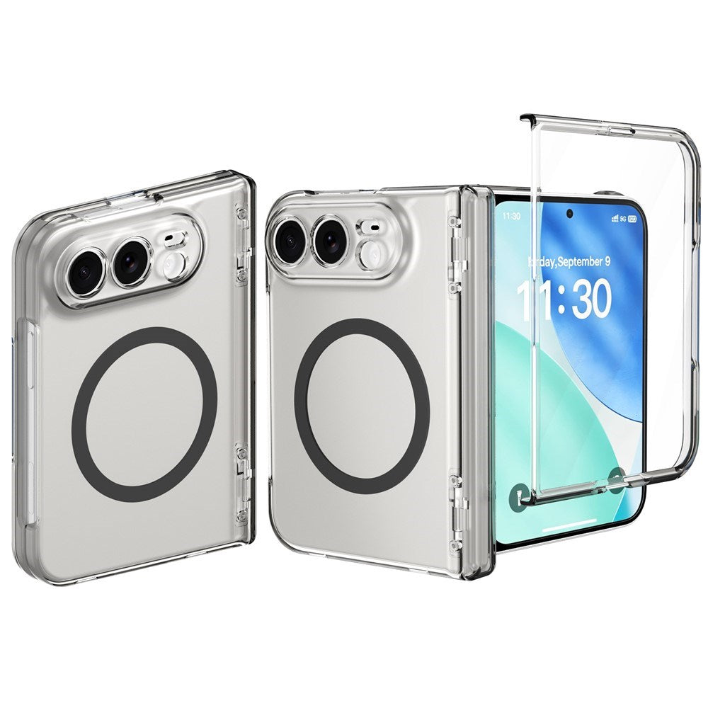 iPhone Fold EIDERWOOD Hybrid Case with Screen Protector - MagSafe Compatible - Transparent / Black