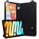 iPad Mini (2026) 8th Gen. EIDERWOOD Faux Leather Back Case with Strap Kickstand - Black