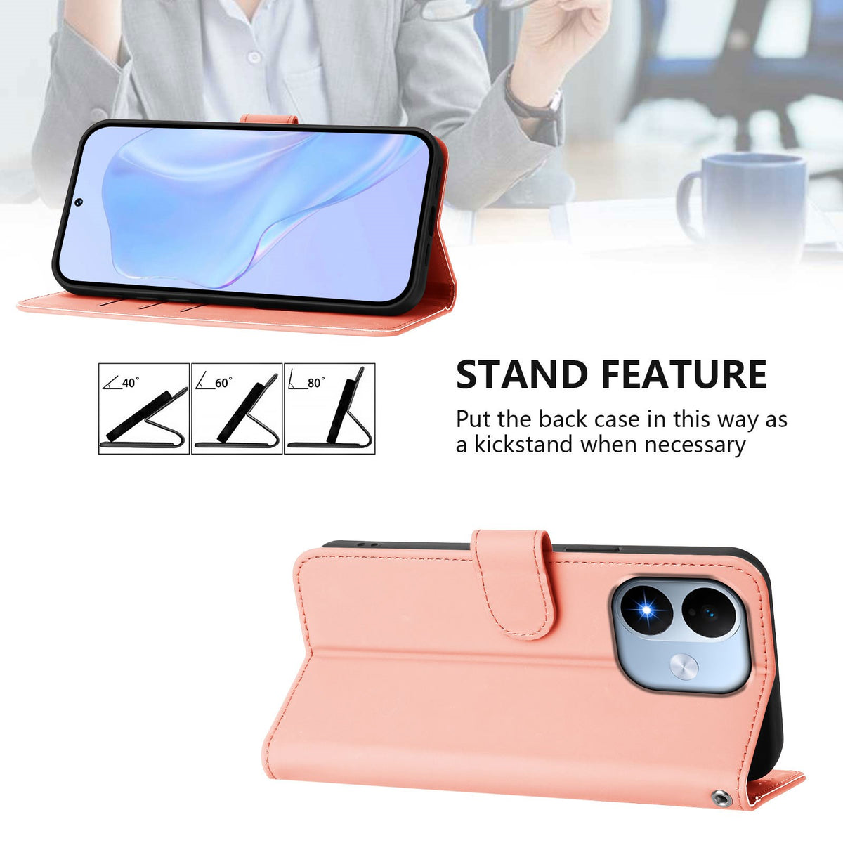Xiaomi Redmi Note 17 (5G) EIDERWOOD Faux Leather Flip Case with Strap - Pink