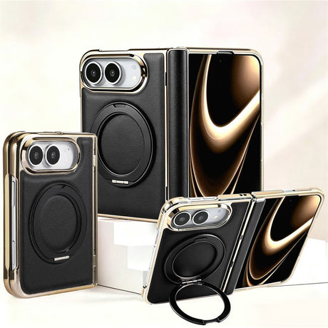 iPhone Duo EIDERWOOD Faux Leather Back Case with Kickstand - MagSafe Compatible - Black