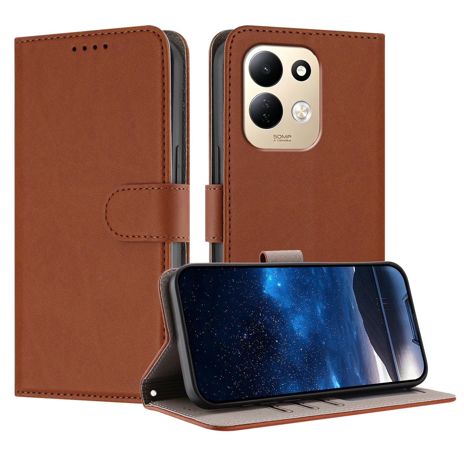 Xiaomi Redmi 17 (5G) / (4G) EIDERWOOD Artificial Leather Flip Case with Stand and Card Holder - Brown