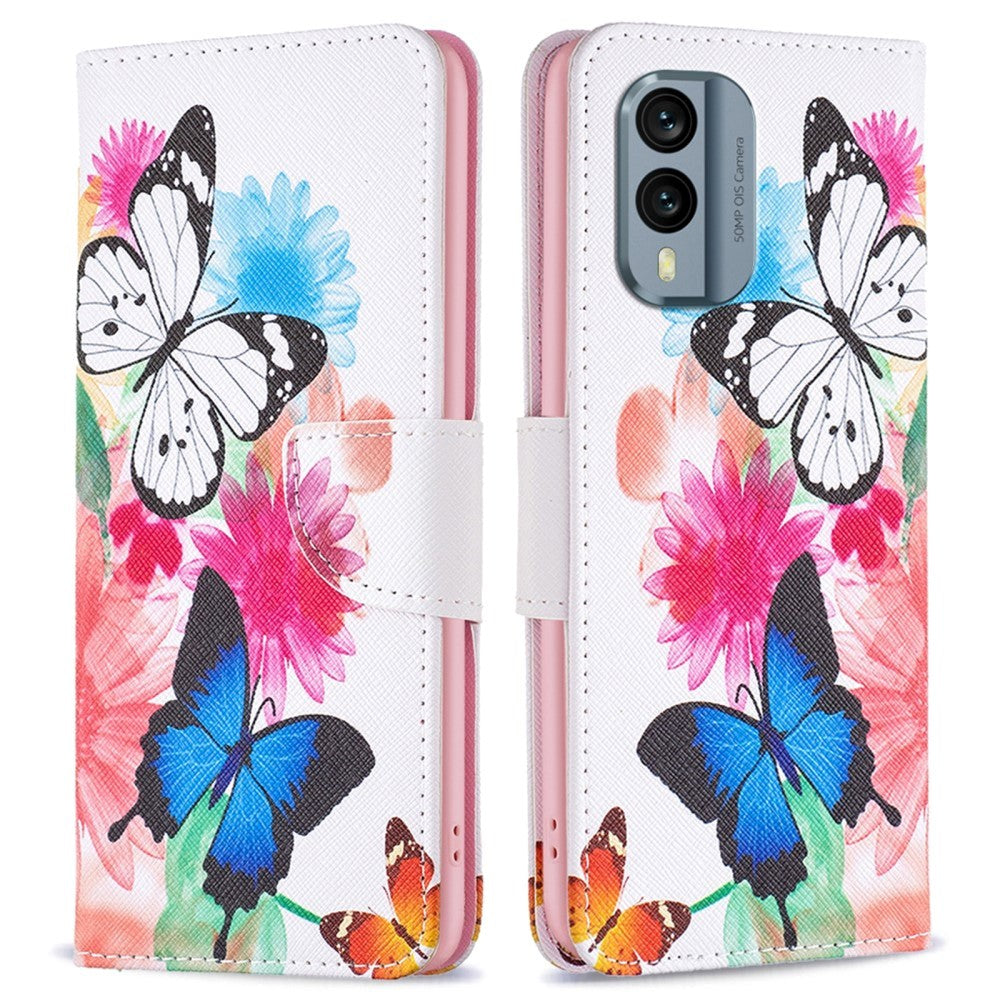 Nokia X30 Leather Wallet Case w. Print - Butterflies and Flowers