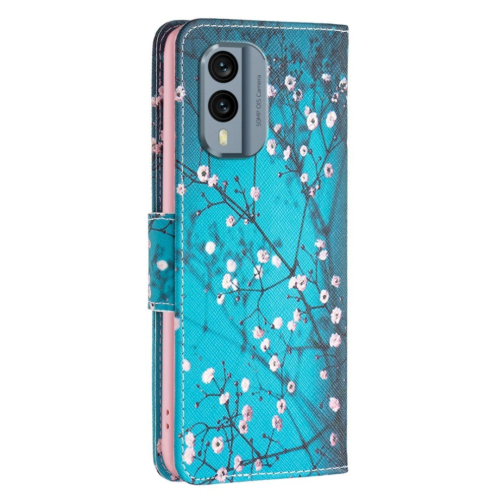 Nokia X30 Leather Wallet Case w. Print - Tree with Flowers