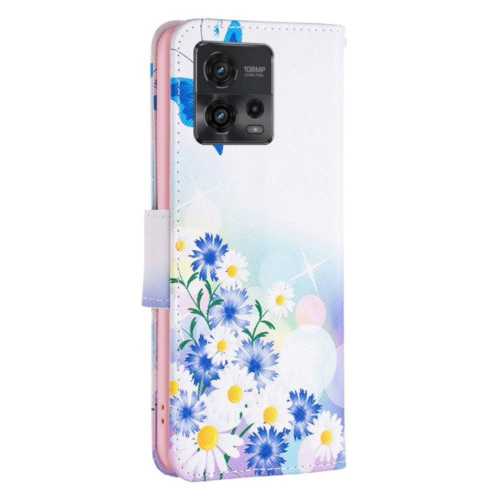 Motorola Moto G72 Leather Case w. Wallet - Butterflies and Flowers