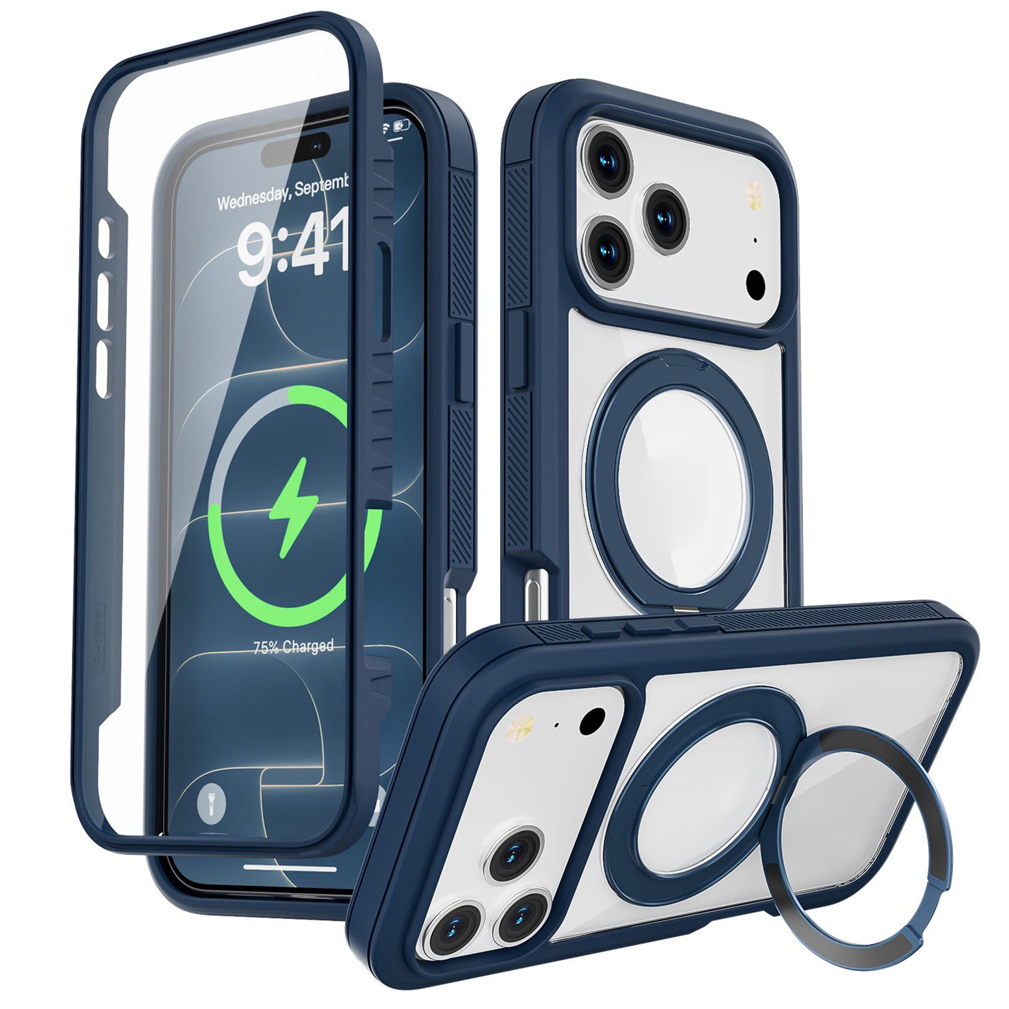 iPhone 18 Pro / 17 Pro EIDERWOOD Case with Screen Protector and Stand Function - MagSafe Compatible - Blue / Transparent