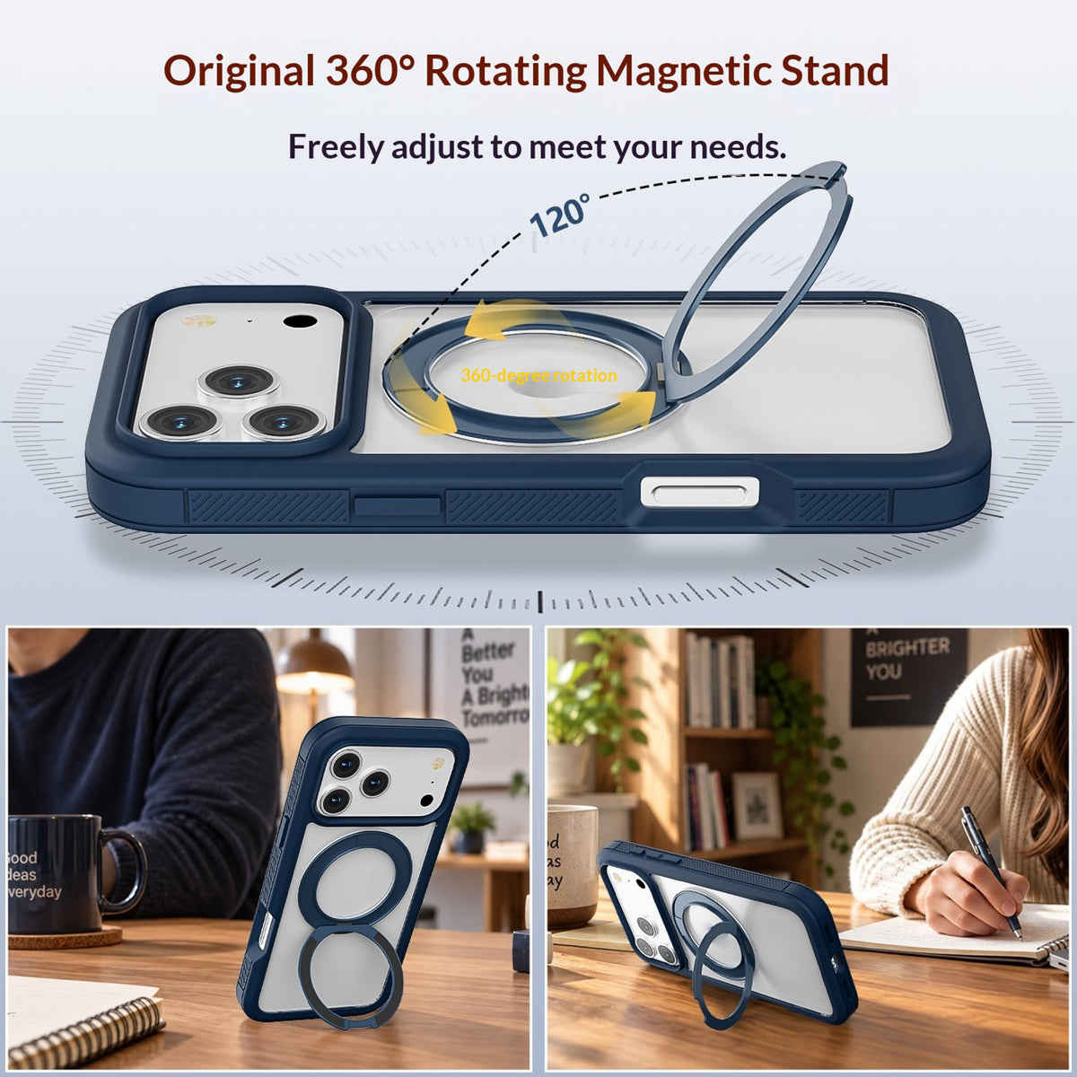 iPhone 18 Pro / 17 Pro EIDERWOOD Case with Screen Protector and Stand Function - MagSafe Compatible - Blue / Transparent