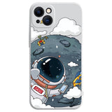 iPhone 14 Plus Flexible Case of Plastic w. Print - Astronaut On The Moon / White