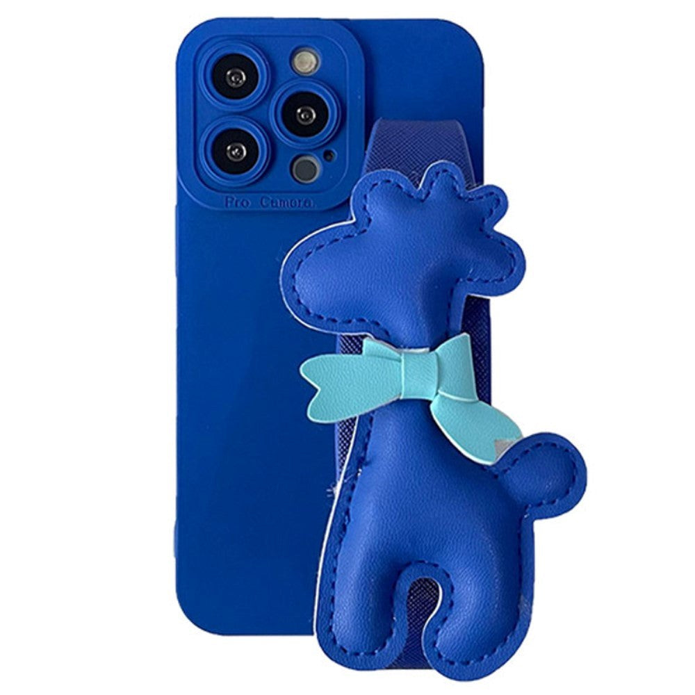 iPhone 14 Pro TPU Plastic Case with Giraffe Strap - Blue