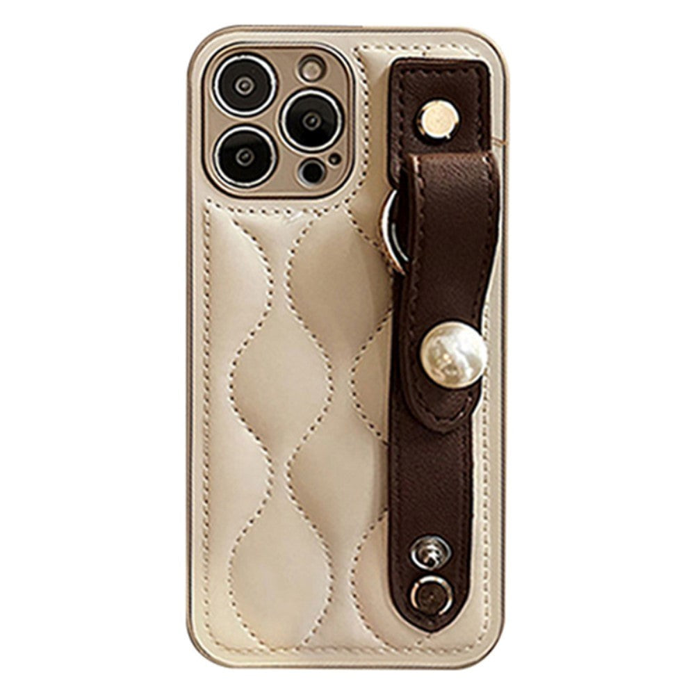 iPhone 12 Pro Faux Leather Case w. Built-in Strap - Beige