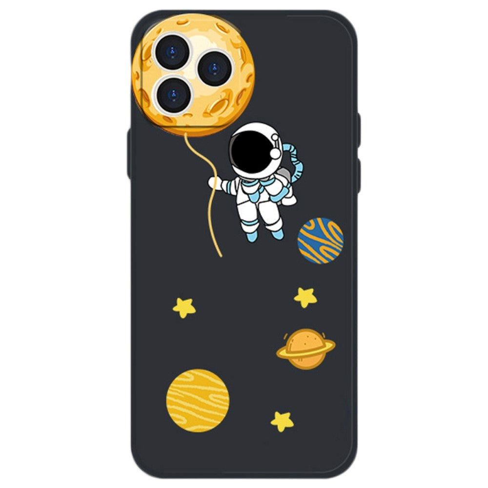 iPhone 14 Pro Max Flexible Case of Plastic w. Print - Astronaut in Space / Black