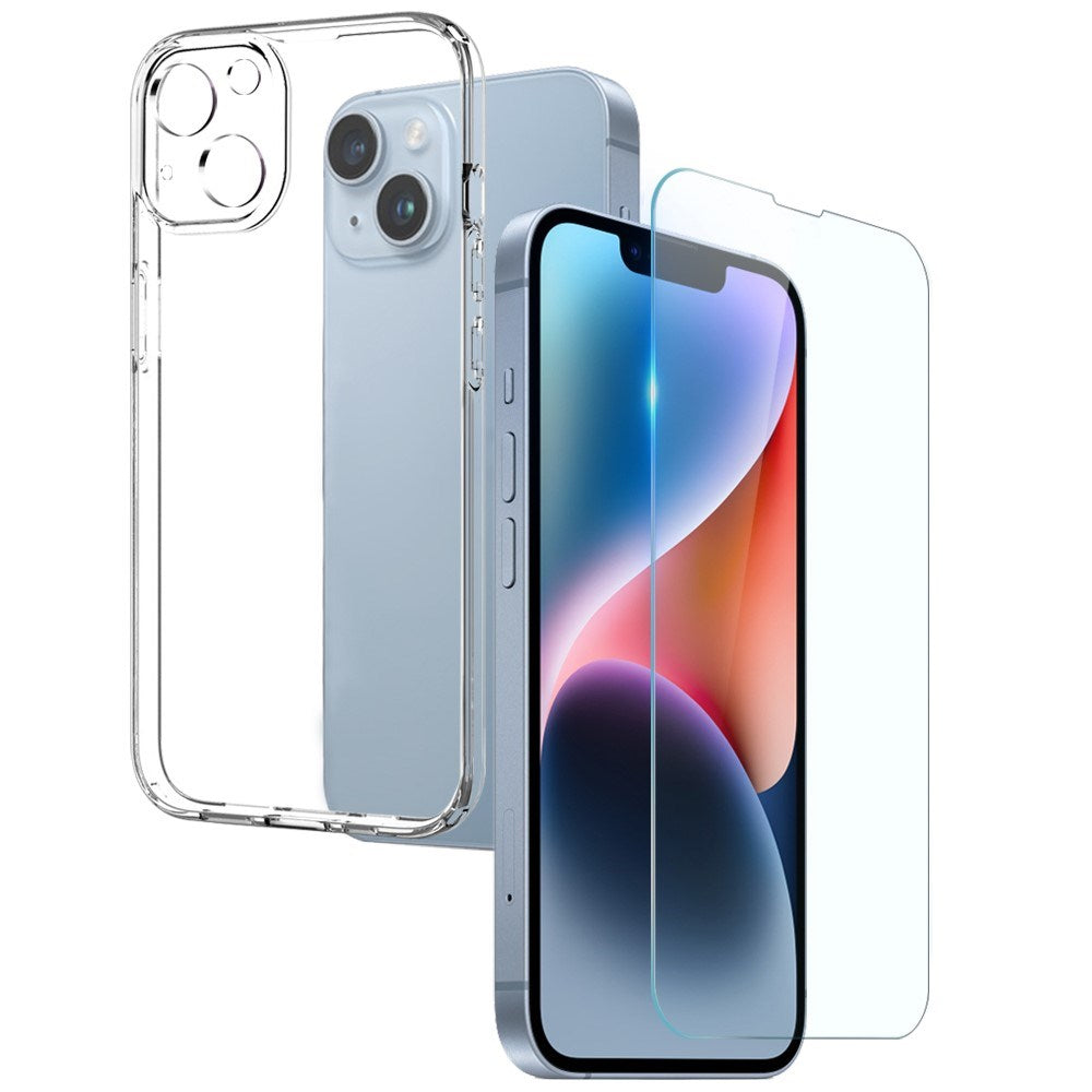 NORTHJO iPhone 14 2-in-1 Set Flexible Plastic Case with Tempered Glass Screen Protector - Transparent