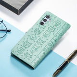 Samsung Galaxy A54 (5G) Leather Flip Case with Wallet and Strap - Dogs & Cats - Green