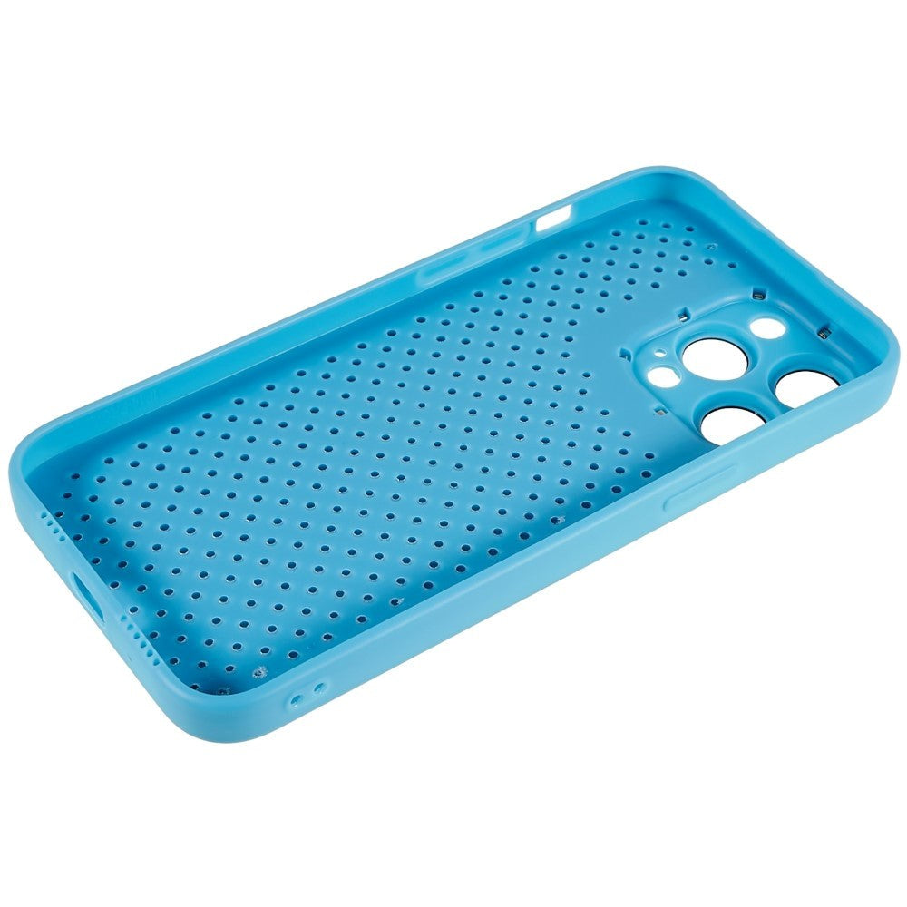 iPhone 14 Pro Max Leather Covered 3D Plastic Back Case w. Camera Lens Protection - Blue