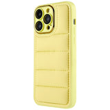 iPhone 14 Pro Max Leather Covered 3D Plastic Back Case w. Camera Lens Protection - Yellow