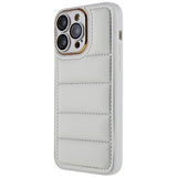 iPhone 14 Pro Max Leather Covered 3D Plastic Back Case w. Camera Lens Protection - Grey