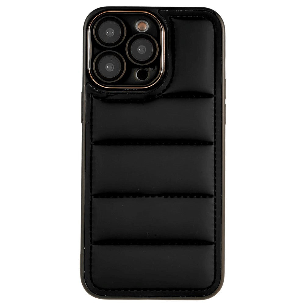 iPhone 14 Pro Max Leather Covered 3D Plastic Back Case w. Camera Lens Protection - Black