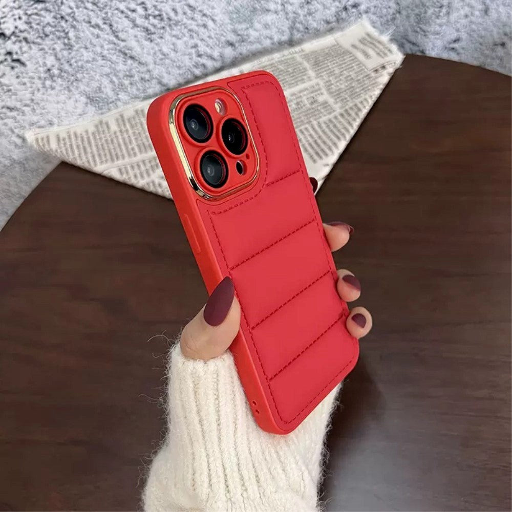 iPhone 14 Pro Leather Covered 3D Plastic Back Case w. Camera Lens Protection - Red