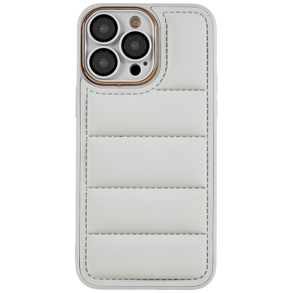 iPhone 14 Pro Leather Covered 3D Plastic Back Case w. Camera Lens Protection - Grey