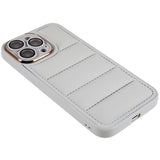 iPhone 14 Pro Leather Covered 3D Plastic Back Case w. Camera Lens Protection - Grey