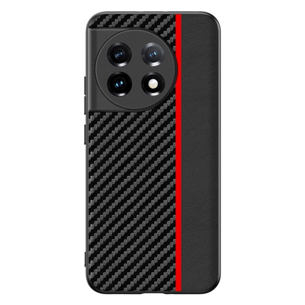 OnePlus 11 Carbon Fiber Leather Case - Black / Red