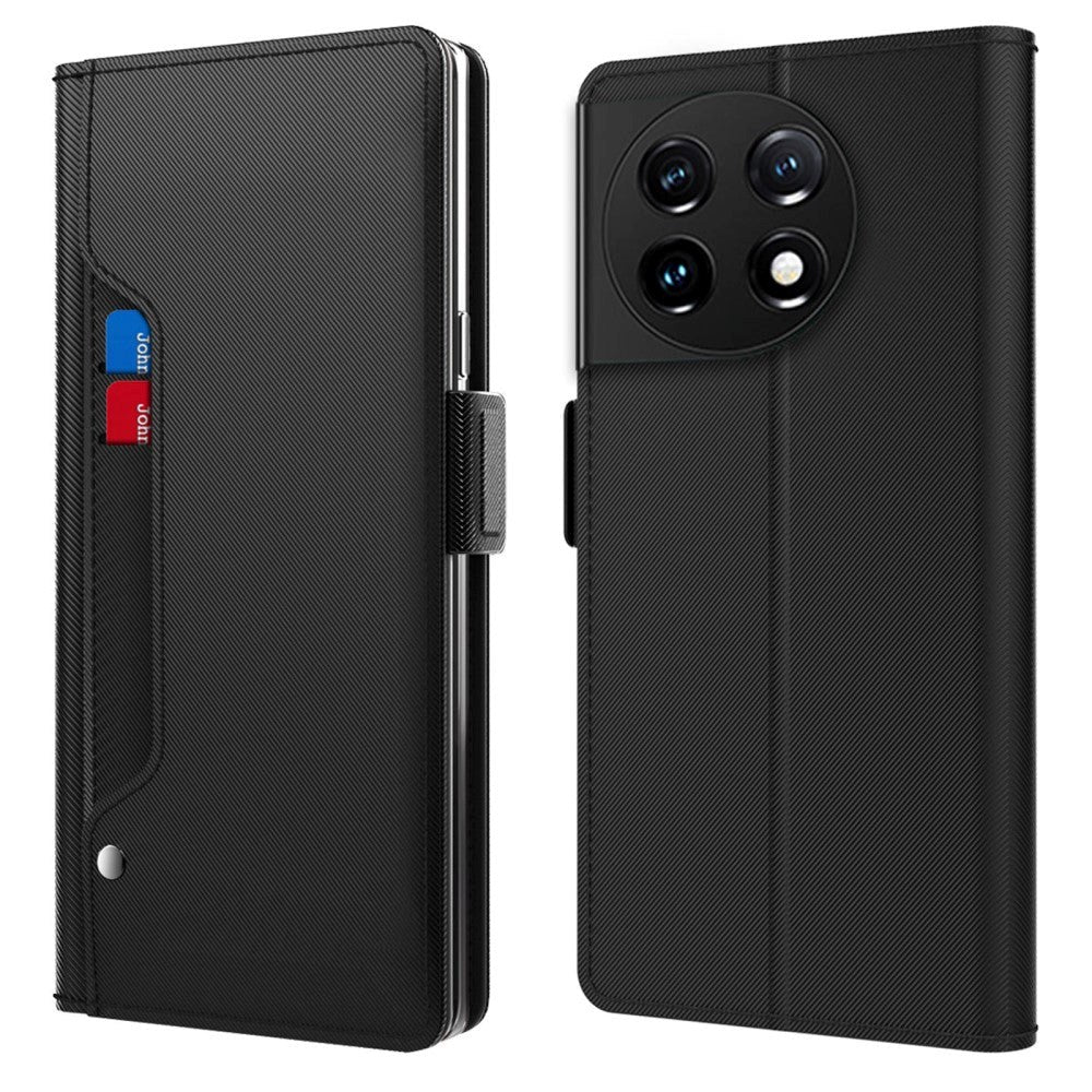 OnePlus 11 Leather Case w. Stand Function & Built-in Mirror - Black