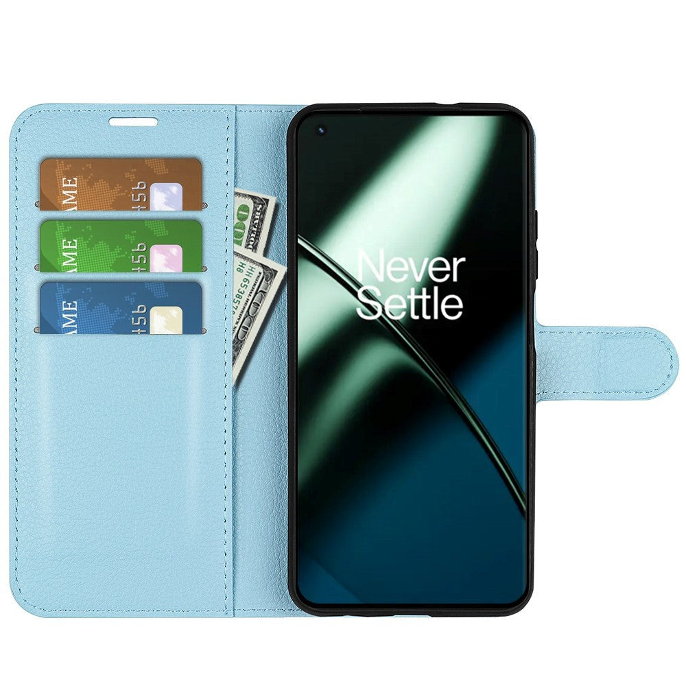 OnePlus 11 Litchi Leather Wallet Case - Blue