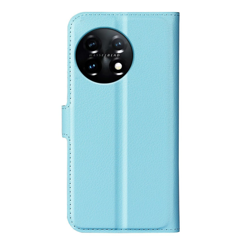 OnePlus 11 Litchi Leather Wallet Case - Blue