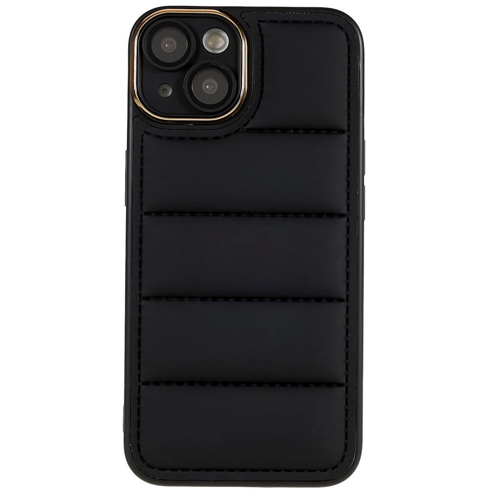 iPhone 13 Leather Covered 3D Plastic Back Case w. Camera Lens Protection - Black