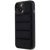 iPhone 13 Leather Covered 3D Plastic Back Case w. Camera Lens Protection - Black