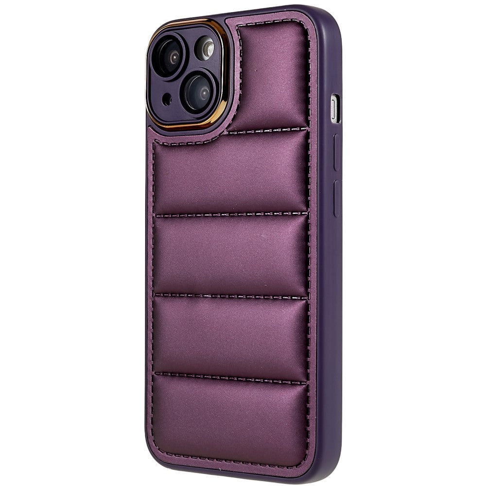 iPhone 13 Leather Covered 3D Plastic Back Case w. Camera Lens Protection - Purple