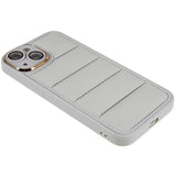 iPhone 13 Leather Covered 3D Plastic Back Case w. Camera Lens Protection - Grey