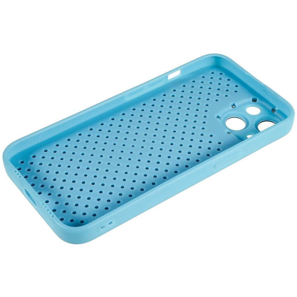 iPhone 14 Leather Covered 3D Plastic Back Case w. Camera Lens Protection - Blue