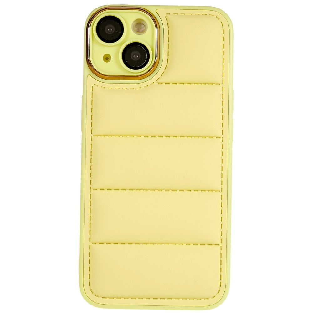 iPhone 14 Leather Covered 3D Plastic Back Case w. Camera Lens Protection - Yellow