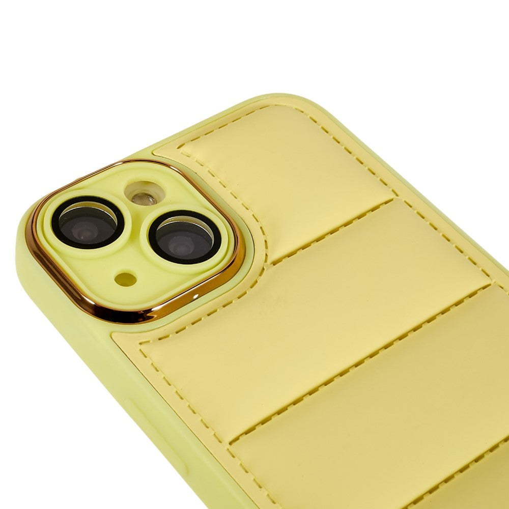 iPhone 14 Leather Covered 3D Plastic Back Case w. Camera Lens Protection - Yellow