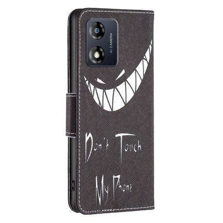 Motorola Moto E13 Leather Wallet Case w. Print - "Don't Touch My Phone"