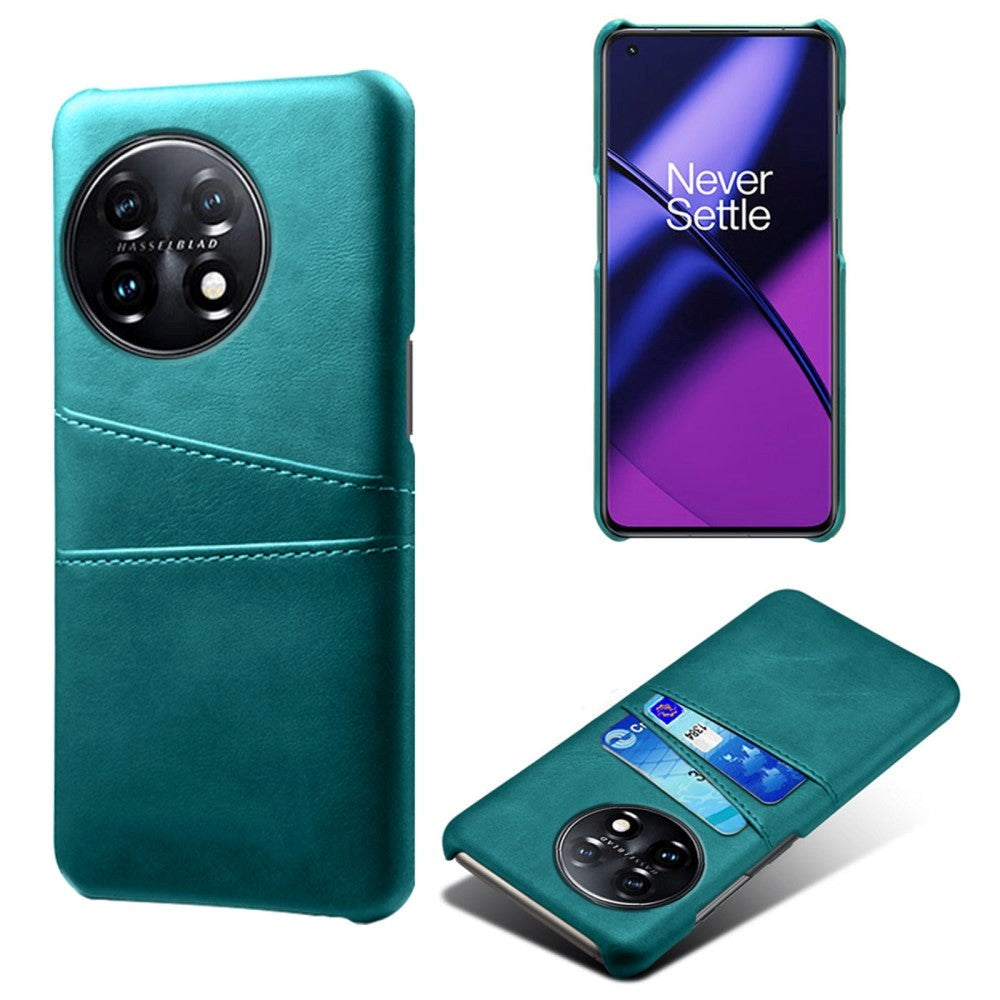 OnePlus 11 Leather Coated Plastic Case with Card Holder - Turquoise