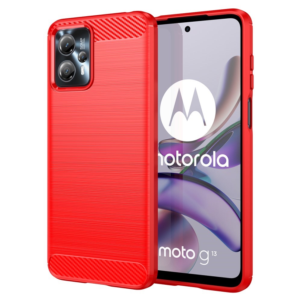 Motorola Moto G13 / G23 Brushed Carbon Fiber Plastic Case - Red