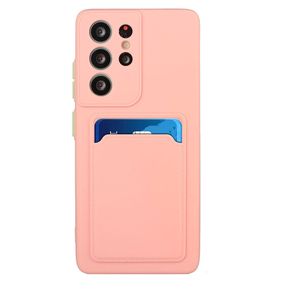 Samsung Galaxy S23 Ultra Flexible Plastic Case with Card Holder - Pink