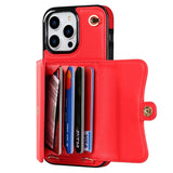 iPhone 14 Pro Leather-Covered Plastic Case w. Wallet and Strap - Red