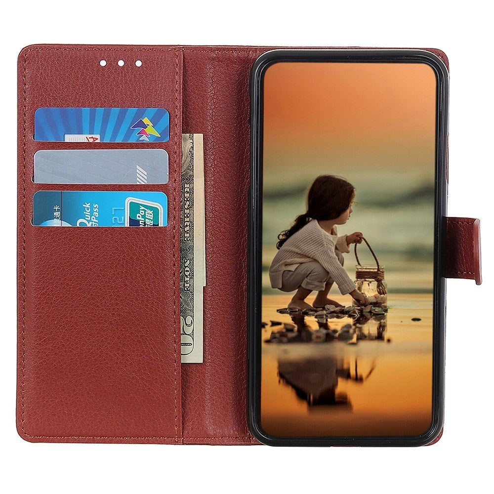 Samsung Galaxy A24 Litchi Leather Flip Case w. Wallet - Brown