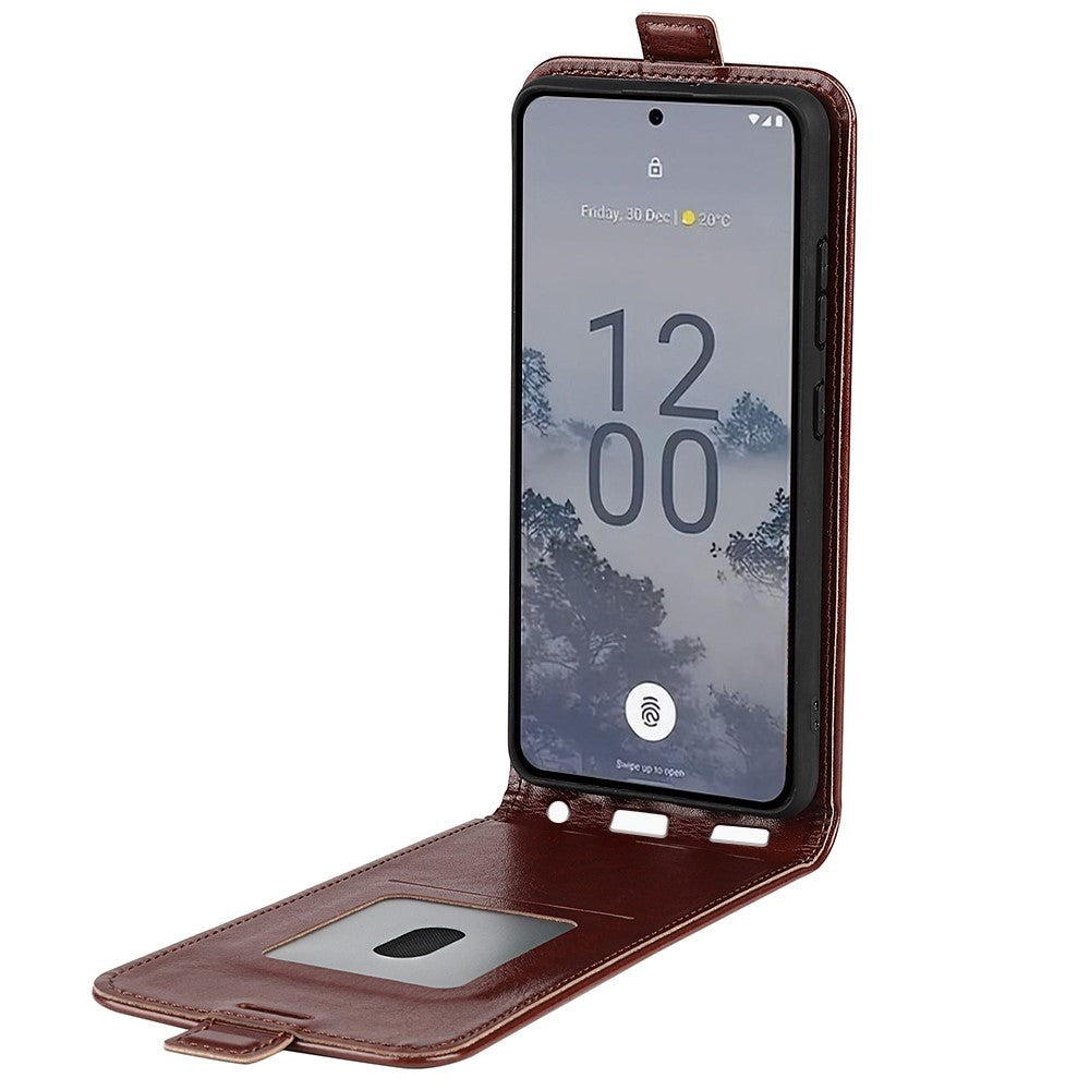 Nokia X30 Vertical Flip Leather Case w. Card Holder - Brown