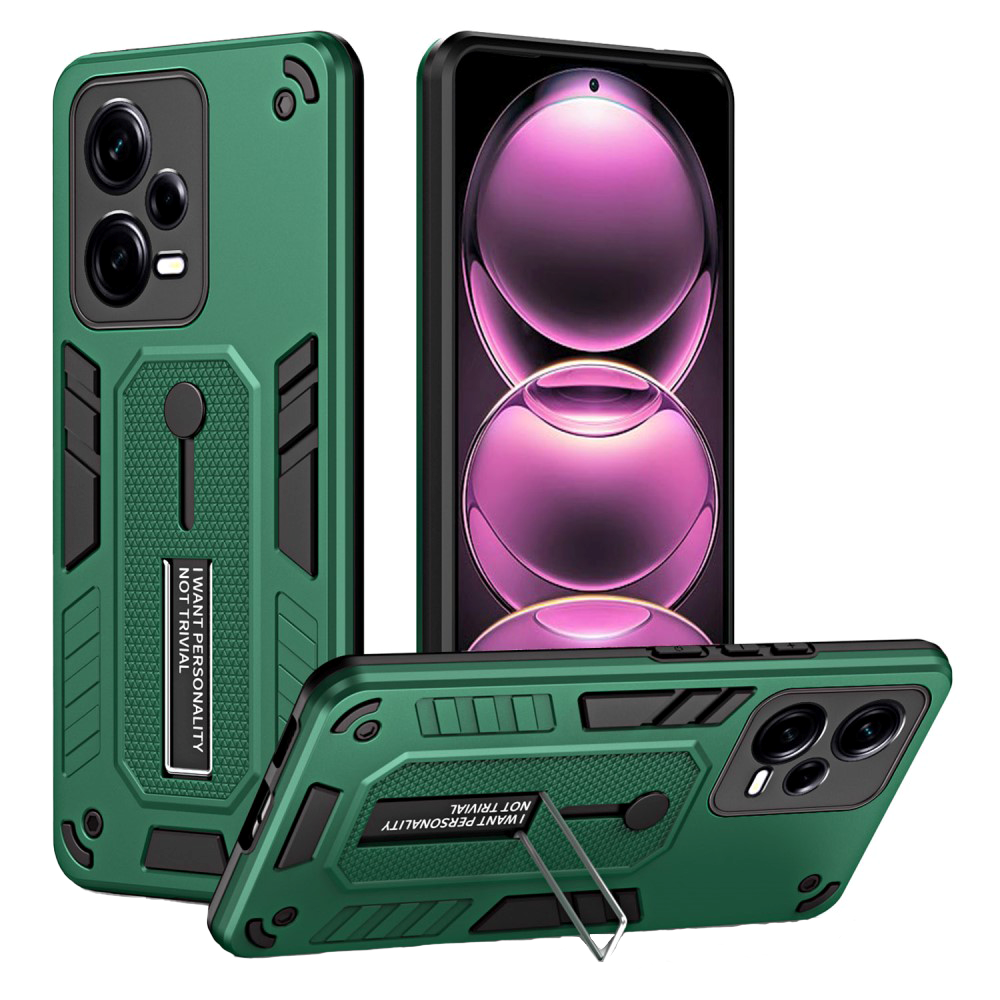 Xiaomi Redmi Note 12 Pro (5G) Tough Case w. Kickstand & Silicone Finger Ring - Green