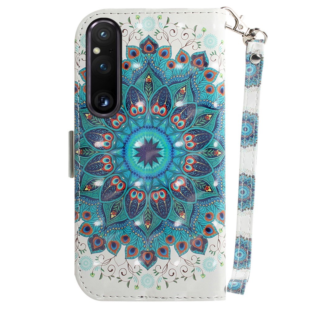 Sony Xperia 1 V Leather Case w. Print - Peacock Wreath