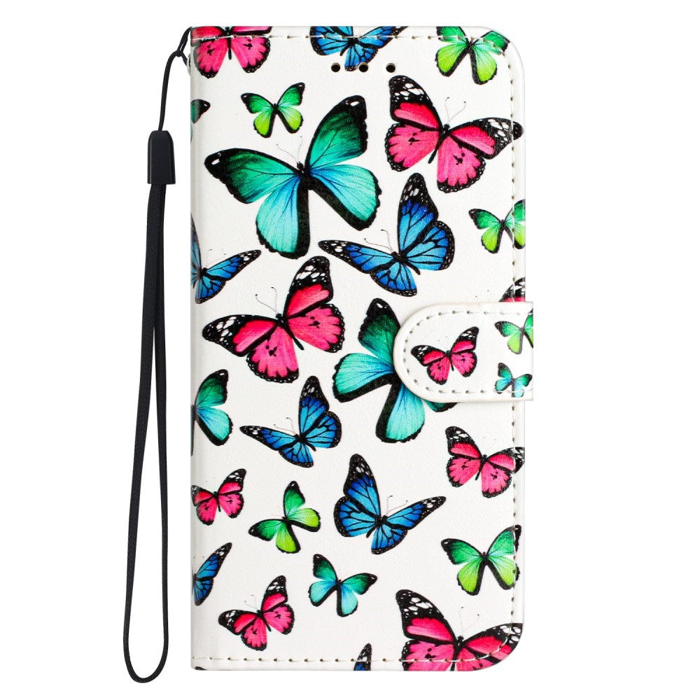 EIDERWOOD Motorola Moto G42 PU Leather Flip Case w. Wallet and Strap - Colorful Butterflies