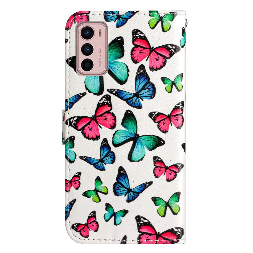 EIDERWOOD Motorola Moto G42 PU Leather Flip Case w. Wallet and Strap - Colorful Butterflies