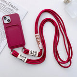 iPhone 14 Flexible Plastic Case with Card Holder & Strap - Red