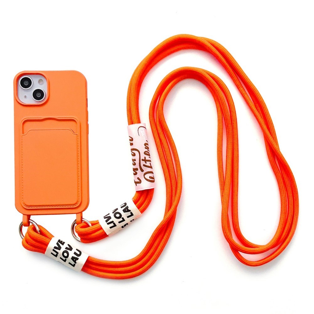 iPhone 14 Flexible Plastic Case with Card Holder & Strap - Orange