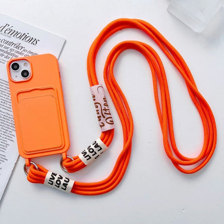 iPhone 14 Flexible Plastic Case with Card Holder & Strap - Orange